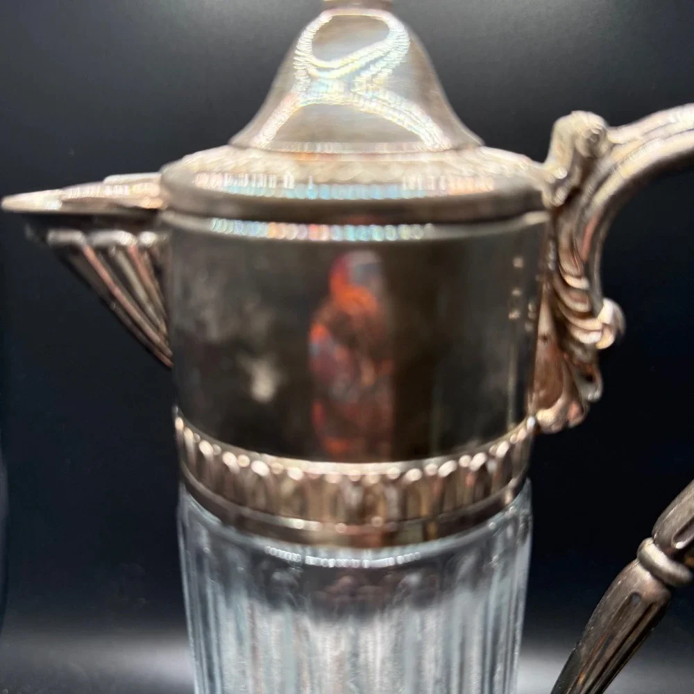 Vintage Silver Plated Glass Claret Jug Ornate Wine Decanter‎ 12 Inch Tall